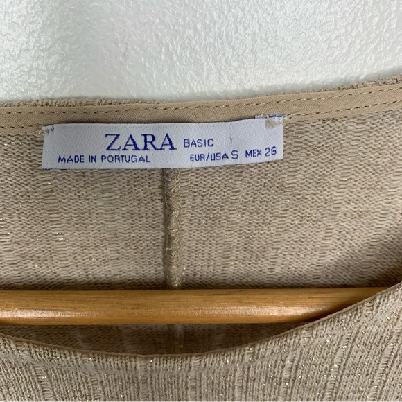 Zara Basic Cropped Oversize Sweater Gold Metallic Stitch Size Small Drop Long Sl - Picture 2 of 10